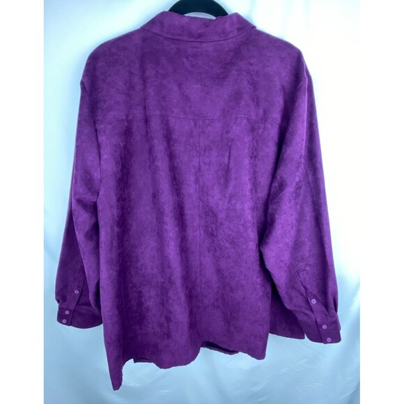 NWT Catherines Womens Button Down Top 3X Purple Faux Suede Long Sleeve Blouse - Picture 12 of 14